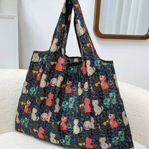 Calico Cats Reusable Shopping Tote Bag Floral